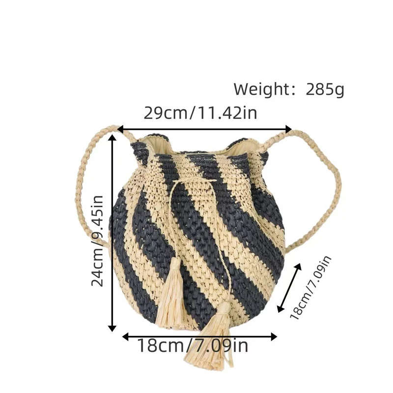 Geflochtene Handtasche mit Fransen und Streifendesign Skanto