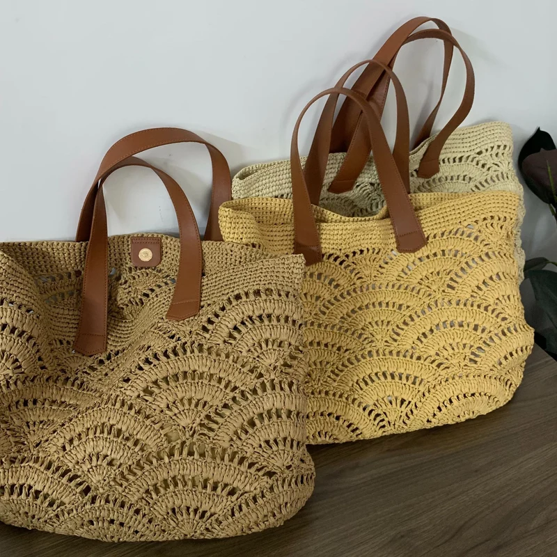 Handgewebte Makramee-Tasche mit Ledergriff Skanto