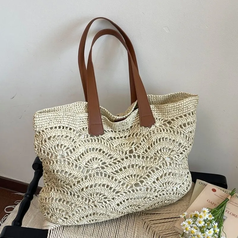 Handgewebte Makramee-Tasche mit Ledergriff Skanto