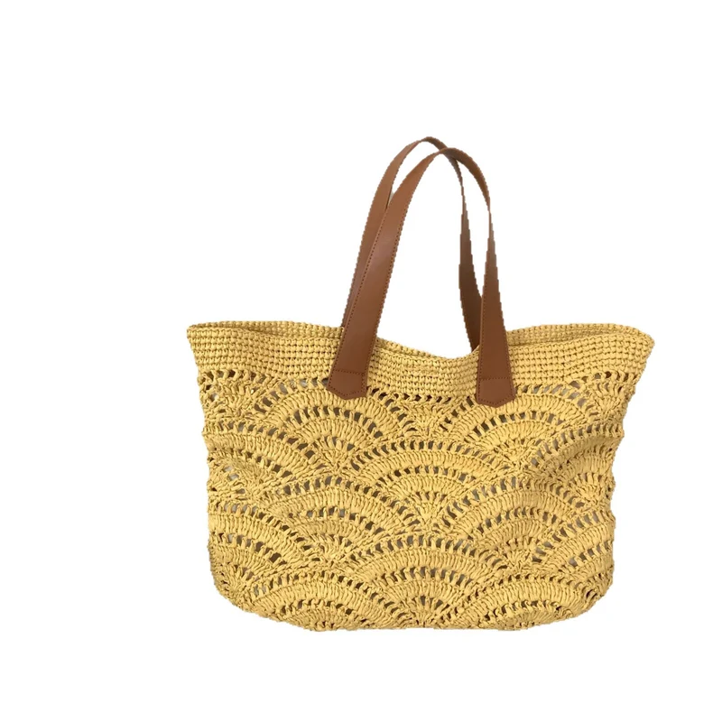 Handgewebte Makramee-Tasche mit Ledergriff Skanto