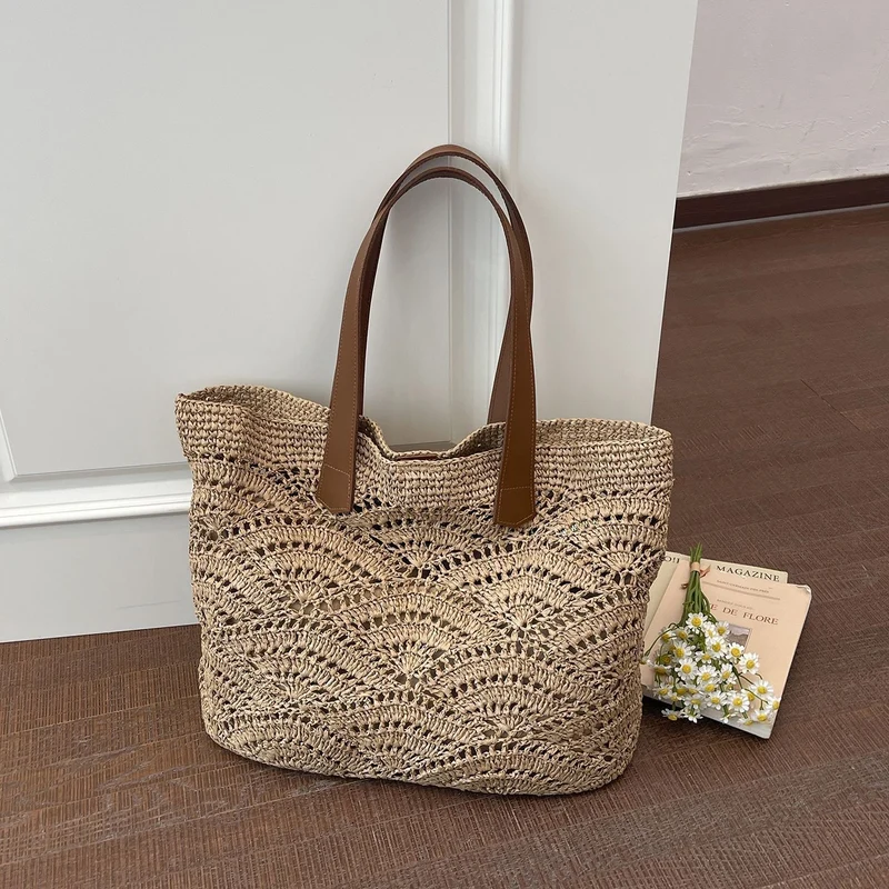 Handgewebte Makramee-Tasche mit Ledergriff Skanto