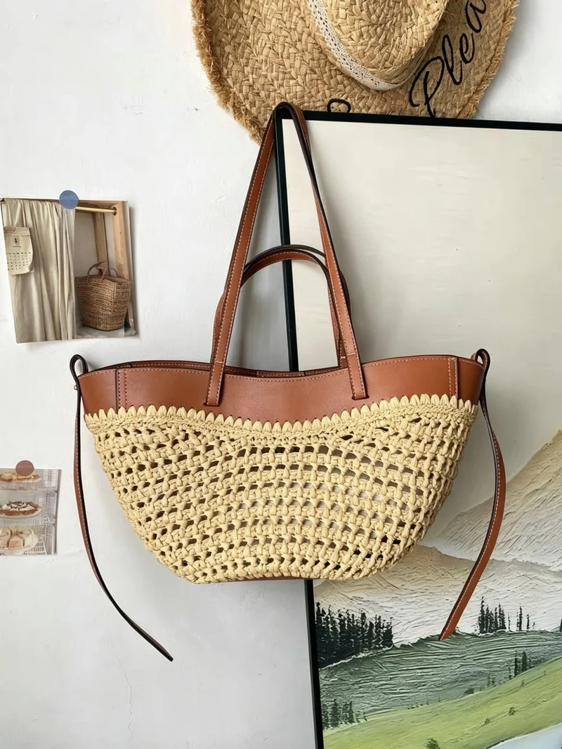 Geflochtene Handtasche mit elegantem Lederdetail Skanto
