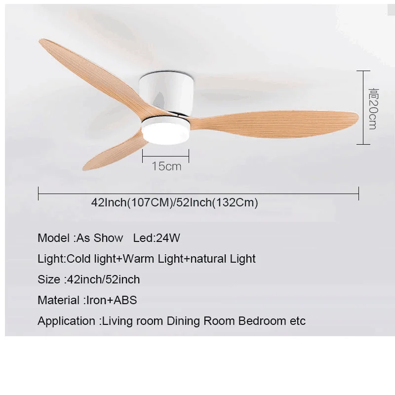 42-52 Zoll Deckenventilatoren mit DC-Motor – Fernbedienung, flache Kühlventilatoren, ohne Licht, Optionen in Weiß, Holz & Schwarz | Skanto