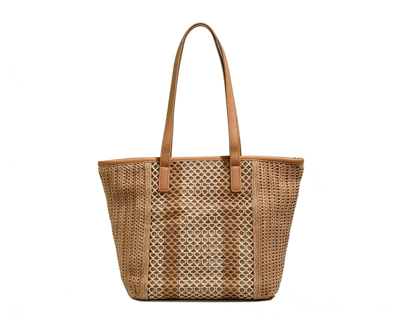 Elegante Strohtasche mit Lederdetails Skanto