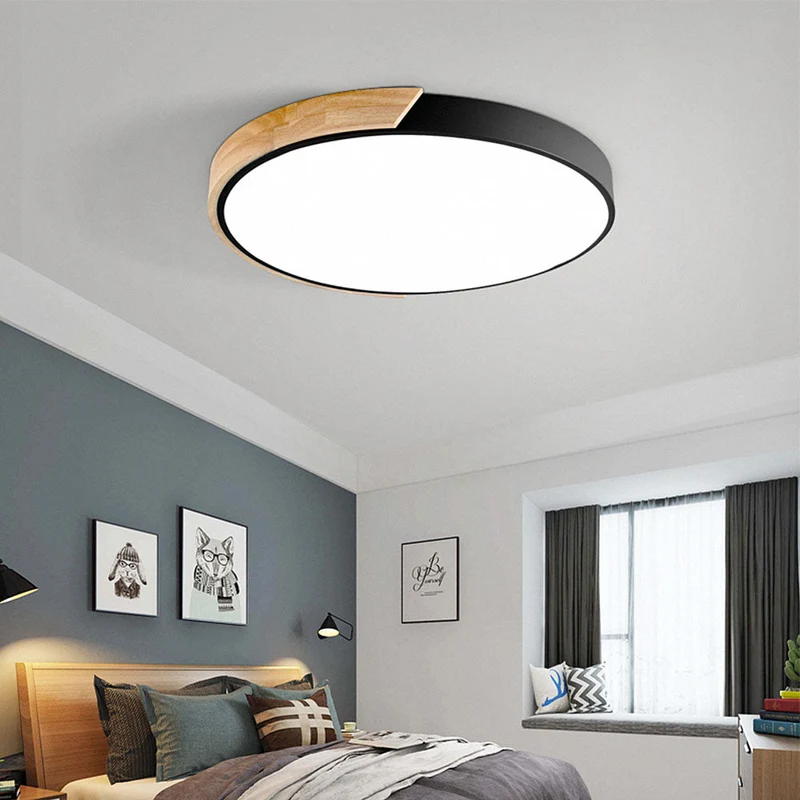 Minimalistische runde LED-Deckenleuchte mit Holzdekor – Modernes Design, dimmbar | Skanto