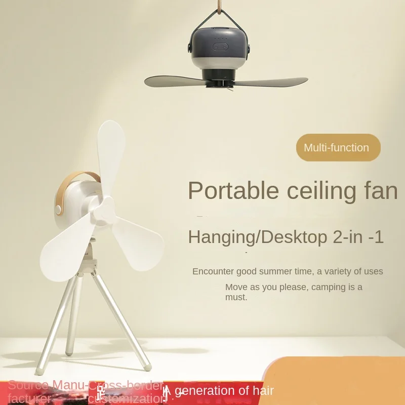 Tragbarer kabelloser Mini-Deckenventilator – USB-Ventilator mit Fernbedienung, Ständer, Nachtlicht für Zuhause, Outdoor & Camping | Skanto