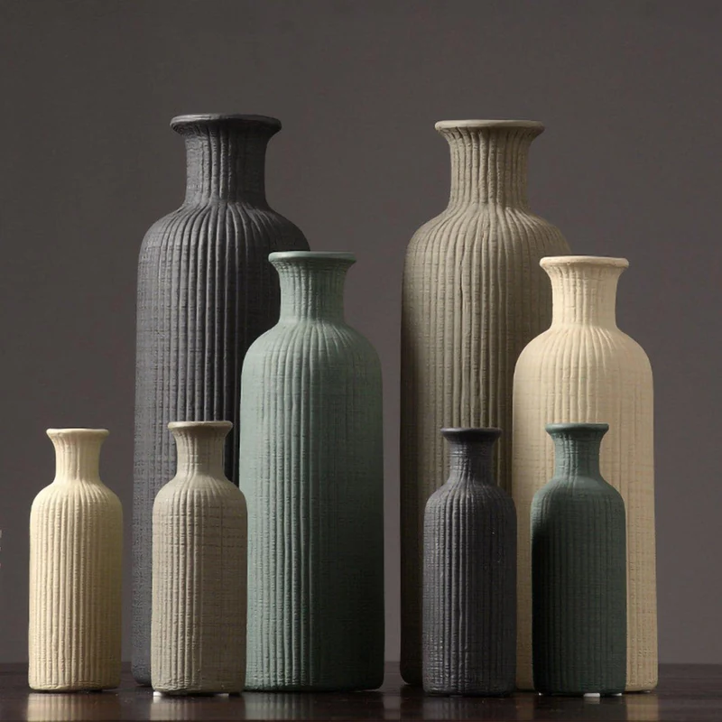 Skanto | Braun Beige Grau Keramik Blumenvase Topf │ Wohnaccessoire