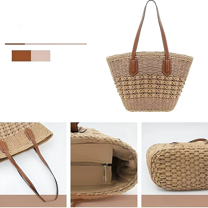 Stroh-Strandtasche – Großes Fassungsvermögen & Leichtgewicht | Perfekt für Shopping und Urlaub | Skanto