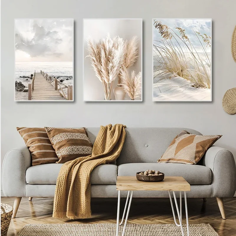 Beruhigende Seegras Strand Küstenlandschaft Wandkunst Fine Art Leinwanddruck Skandinavische Bilder der Gelassenheit für inspirierende Wohnzimmer Deko | Skanto