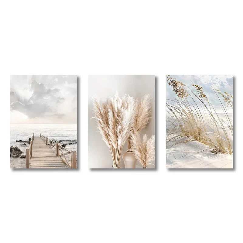Beruhigende Seegras Strand Küstenlandschaft Wandkunst Fine Art Leinwanddruck Skandinavische Bilder der Gelassenheit für inspirierende Wohnzimmer Deko | Skanto