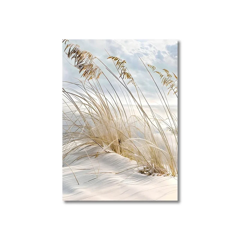 Beruhigende Seegras Strand Küstenlandschaft Wandkunst Fine Art Leinwanddruck Skandinavische Bilder der Gelassenheit für inspirierende Wohnzimmer Deko | Skanto
