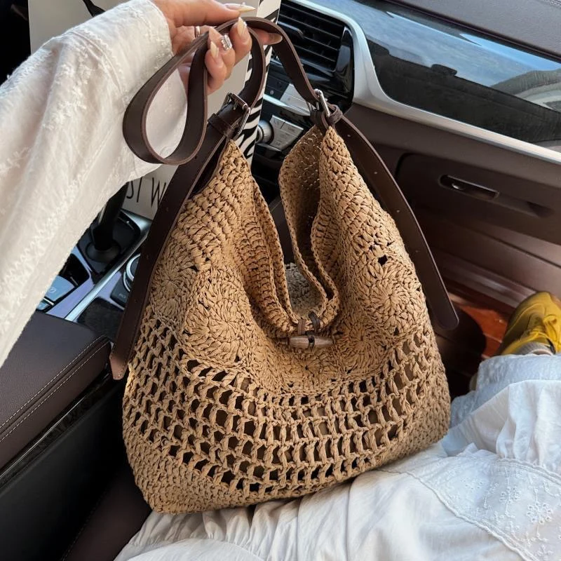 Großer Makramee-Shopper mit stilvollem Lederdetail Skanto
