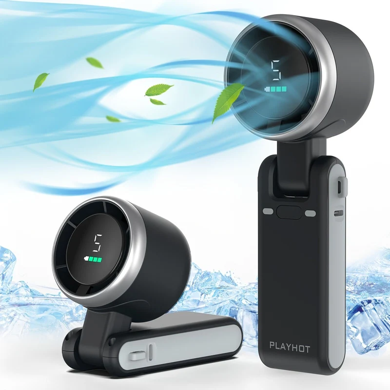 12-Stunden-Turbo-Handventilator mit LED-Licht – 5-Gang-batteriebetriebener Kühlventilator, 3-in-1-Luft-Turbo-Technologie – Kompaktes Design für Outdoor, Reisen & täglichen Gebrauch | Skanto
