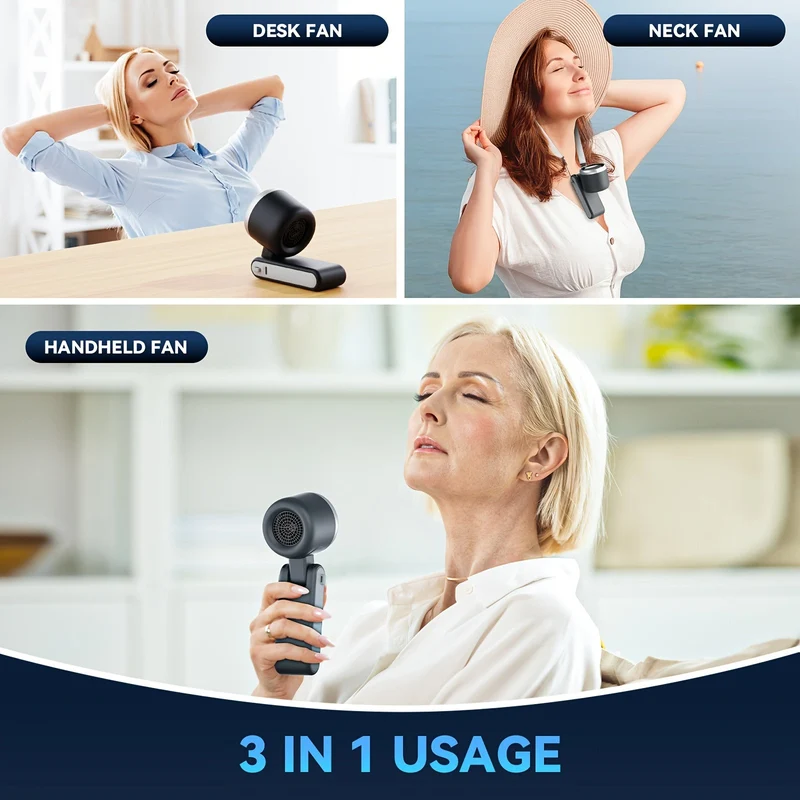 12-Stunden-Turbo-Handventilator mit LED-Licht – 5-Gang-batteriebetriebener Kühlventilator, 3-in-1-Luft-Turbo-Technologie – Kompaktes Design für Outdoor, Reisen & täglichen Gebrauch | Skanto