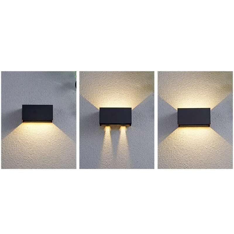 Moderne, wasserdichte, rechteckige LED-Außenwandleuchte mit Up- und Down-Beleuchtung.