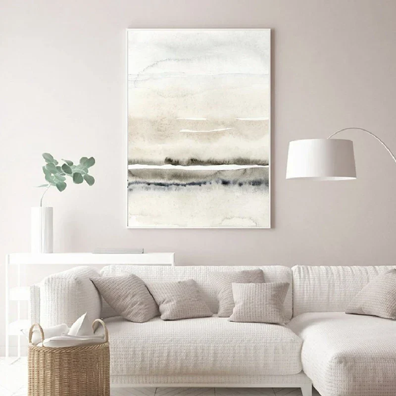 Minimalistische Abstrakte Landschaft Wandkunst Fine Art Leinwanddrucke Beige Grau Kunst für Modernes Wohnzimmer Schlafzimmer Esszimmer Skandinavisches Interieur | Skanto