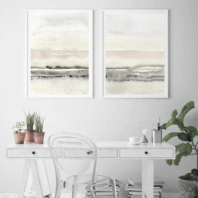 Minimalistische Abstrakte Landschaft Wandkunst Fine Art Leinwanddrucke Beige Grau Kunst für Modernes Wohnzimmer Schlafzimmer Esszimmer Skandinavisches Interieur | Skanto