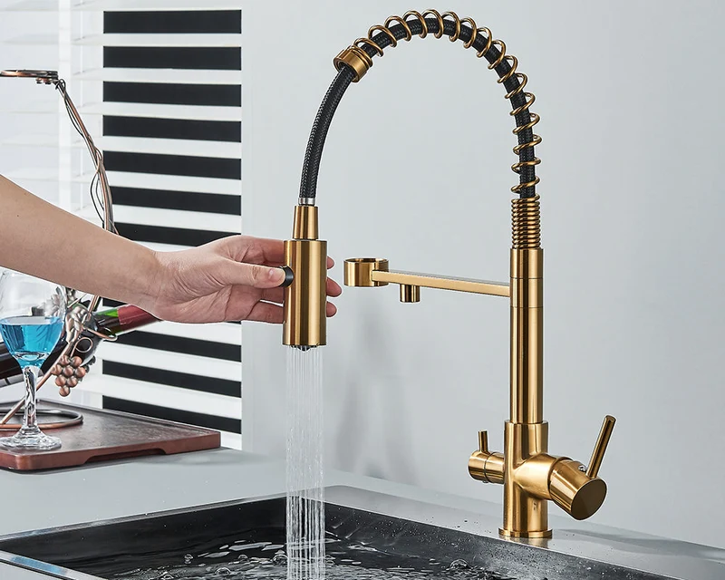 Sandsberg Schwarzer Filter-Küchenarmatur mit Doppelauslauf – Mischbatterie mit Wasserfilter für die Küche, Wasseraufbereitung und Reinigung | Skanto