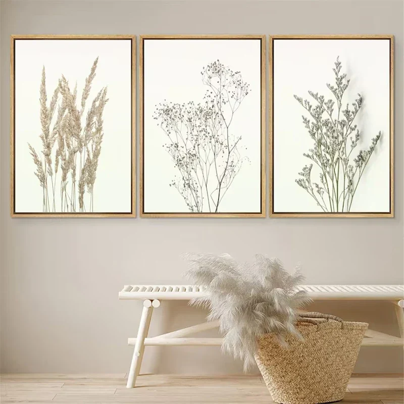 3er-Set Wildblumen Wandkunst Fine Art Leinwanddrucke Minimalistische Botanische Drucke Poster Bilder für Wohnzimmer Deko | Skanto