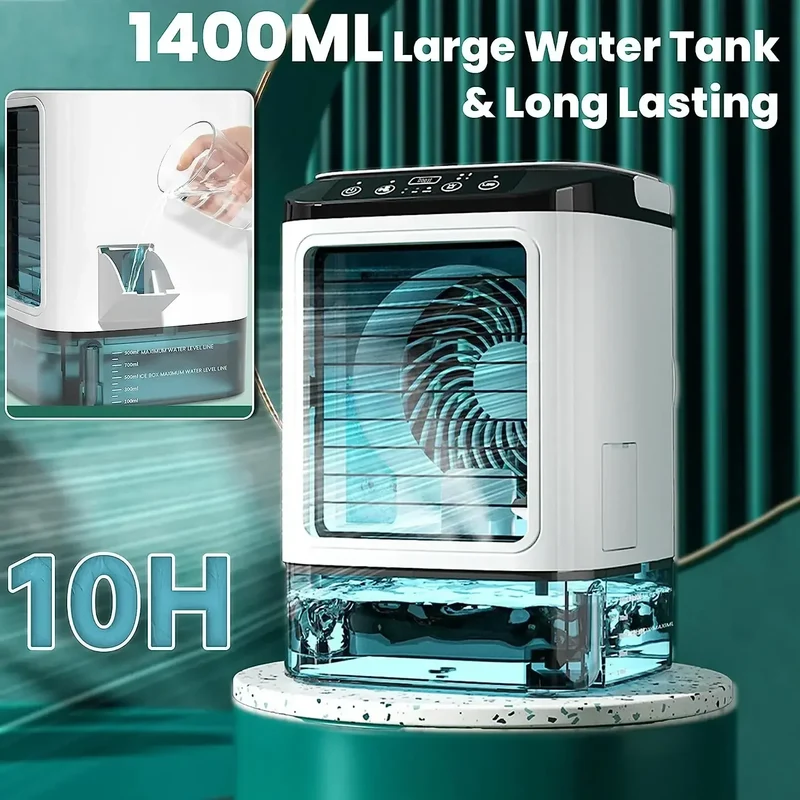 Skanto Tragbarer Klimaanlagen-Ventilator für den Schreibtisch, Dual-Spray, Ultraschall-Zerstäubung, 3 Geschwindigkeiten, leiser Luftkühler, Nachtlicht, elektrischer Ventilator für Zuhause | Skanto