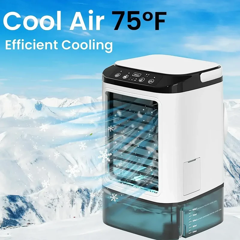 Skanto Tragbarer Klimaanlagen-Ventilator für den Schreibtisch, Dual-Spray, Ultraschall-Zerstäubung, 3 Geschwindigkeiten, leiser Luftkühler, Nachtlicht, elektrischer Ventilator für Zuhause | Skanto
