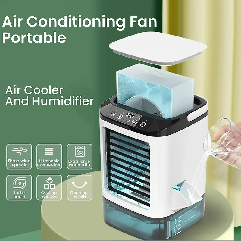 Skanto Tragbarer Klimaanlagen-Ventilator für den Schreibtisch, Dual-Spray, Ultraschall-Zerstäubung, 3 Geschwindigkeiten, leiser Luftkühler, Nachtlicht, elektrischer Ventilator für Zuhause | Skanto