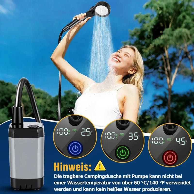 Tragbare Campingdusche batteriebetrieben Outdoor-Dusche mit 20L faltbarem Eimer | Skanto