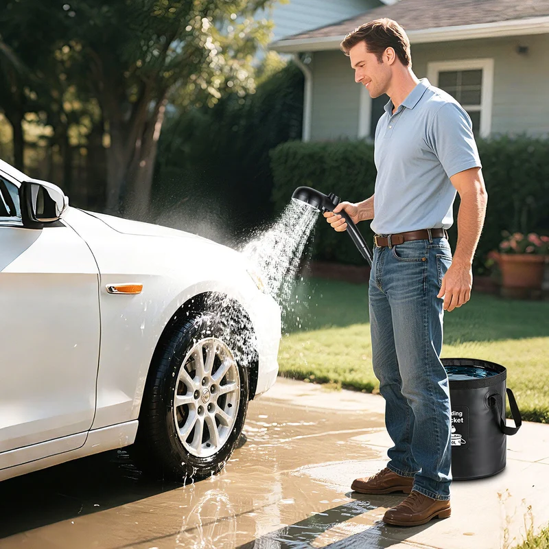 Tragbare Campingdusche batteriebetrieben Outdoor-Dusche mit 20L faltbarem Eimer | Skanto