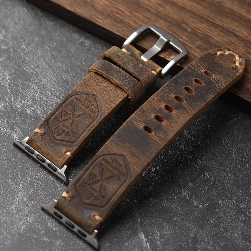 Handgefertigtes Armband aus echtem Rindsleder für Apple Watch