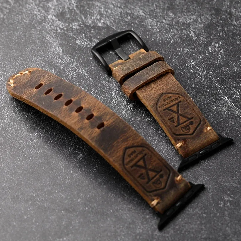 Handgefertigtes Armband aus echtem Rindsleder für Apple Watch