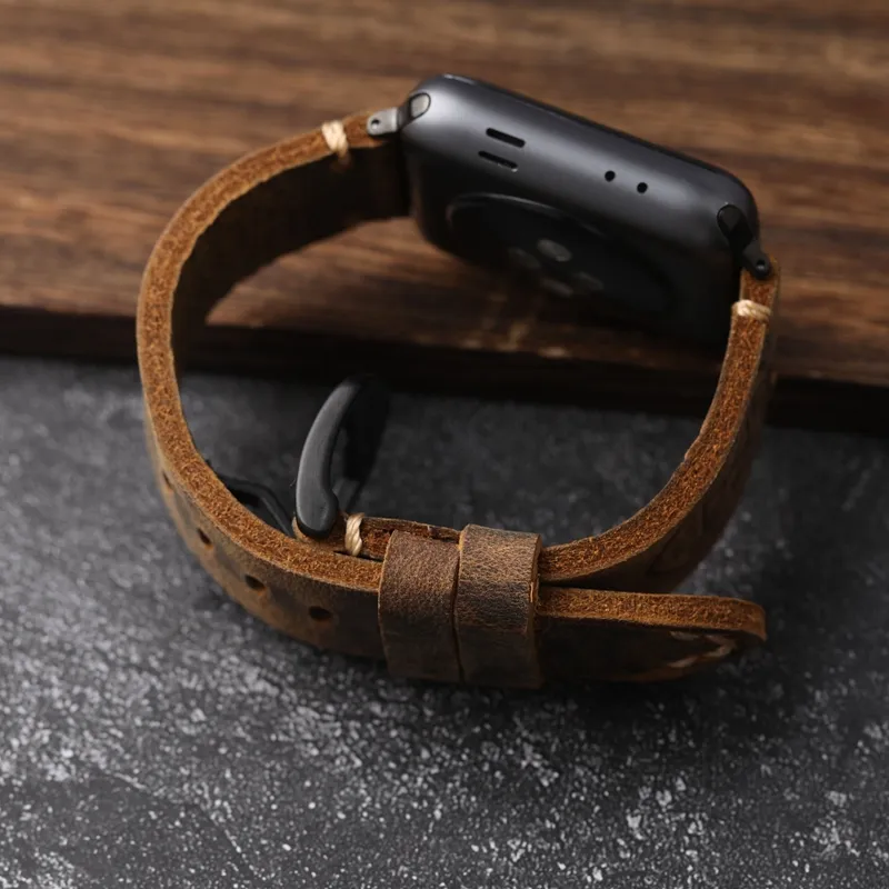 Handgefertigtes Armband aus echtem Rindsleder für Apple Watch