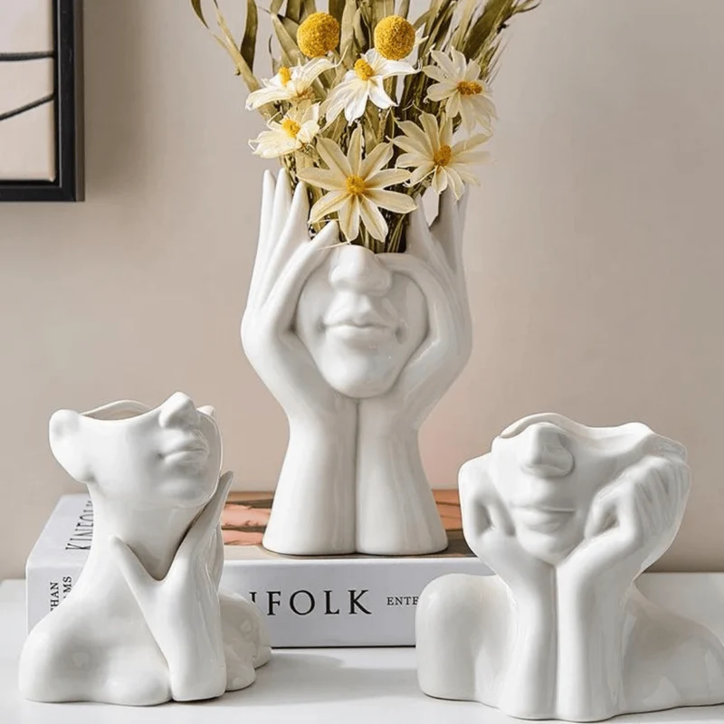„Einzigartige und moderne Keramikvase, dekorativer Blumentopf für Wohnzimmer und Büro“ | Skanto