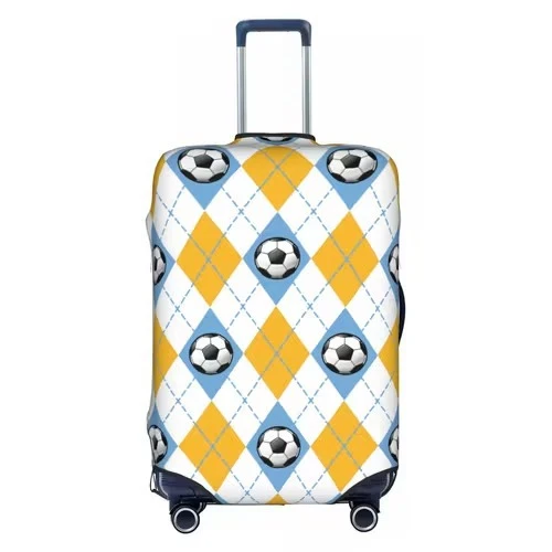 Unisex nicht-elastische Kofferhülle mit Fußball-Rautenmuster, reißfester Stretchhülle für Trolley mit Griff- und Radausschnitten Skanto