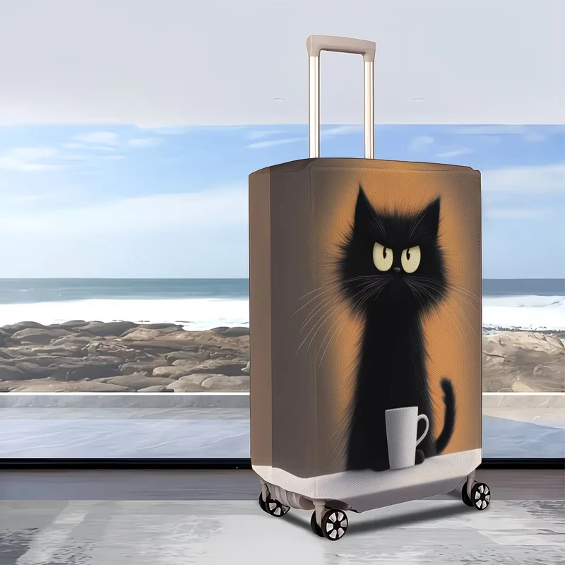 Unisexer nicht-elastischer Kofferbezug mit Cartoon-Katzenmotiv und Tassen-Design, strapazierfähiger Reisekofferschutz Skanto