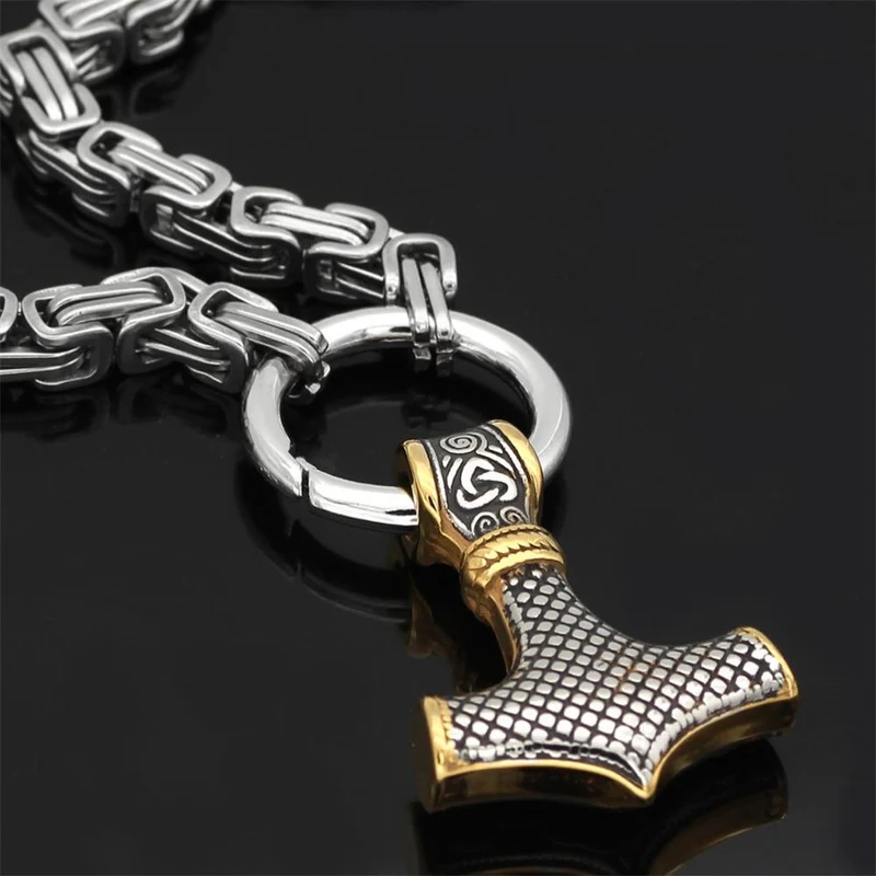 Skanto | 60–90 cm Edelstahl Doppel-Wolfskopf & Mjölnir Survival Segment Halskette/Armband