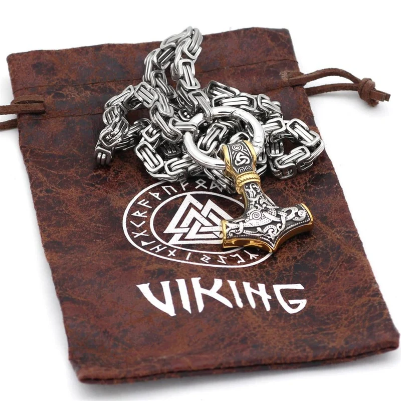 Skanto | 60–90 cm Edelstahl Doppel-Wolfskopf & Mjölnir Survival Segment Halskette/Armband