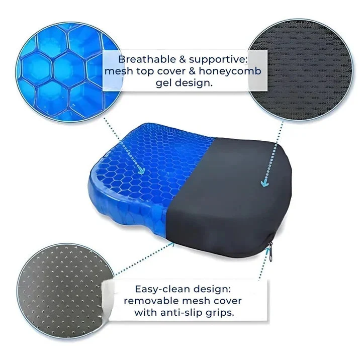 PressureFree Orthopädisches Gel-Sitzkissen – Atmungsaktives Waben-Design zur Steißbein- und Rückenschmerzlinderung | Skanto