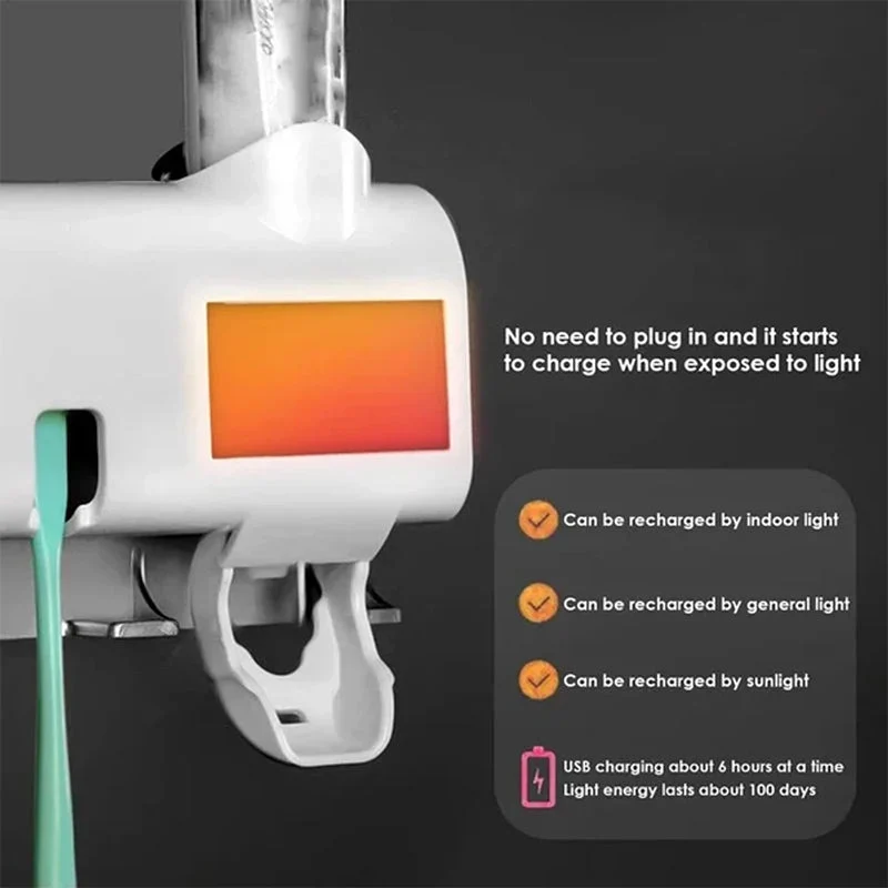 Smarter UV-Licht-Sterilisator-Zahnbürstenhalter, Wandmontierter Zahnpastaspender | Skanto